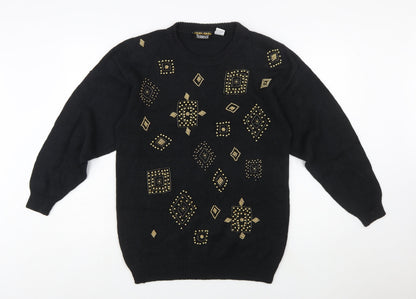 Trimmings Women’s Black Beaded Geometric Vintage Pullover Jumper M