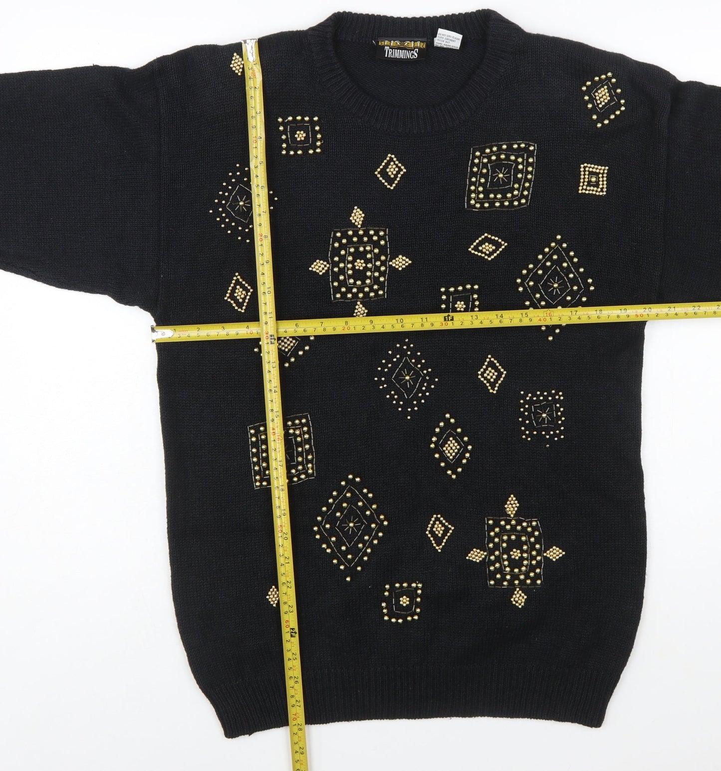 Trimmings Women’s Black Beaded Geometric Vintage Pullover Jumper M
