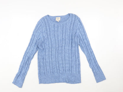 St John's Bay Women's Blue Cable-Knit Cotton Jumper Size L