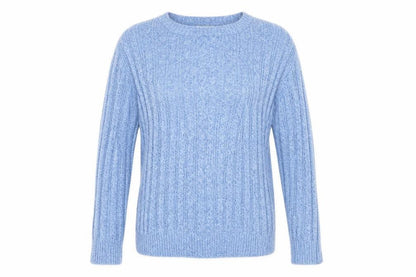 St John's Bay Women's Blue Cable-Knit Cotton Jumper Size L