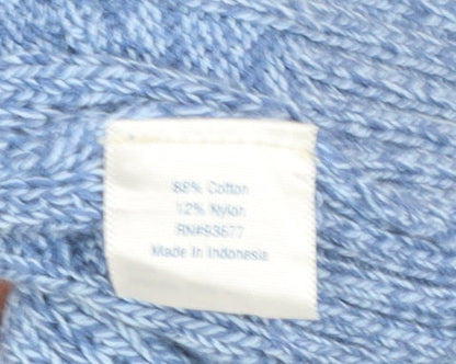 St John's Bay Women's Blue Cable-Knit Cotton Jumper Size L