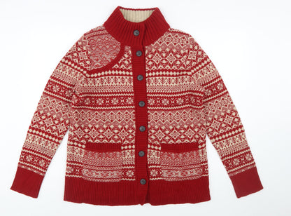 Eddie Bauer Women's Red Fair Isle Wool Blend Button Cardigan L