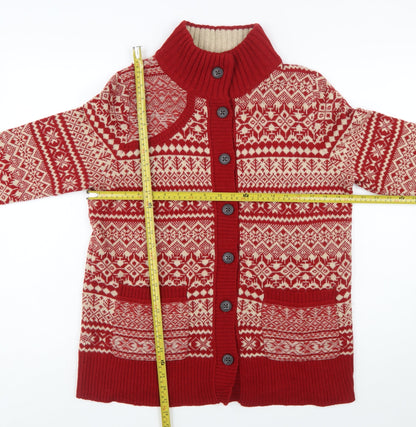 Eddie Bauer Women's Red Fair Isle Wool Blend Button Cardigan L