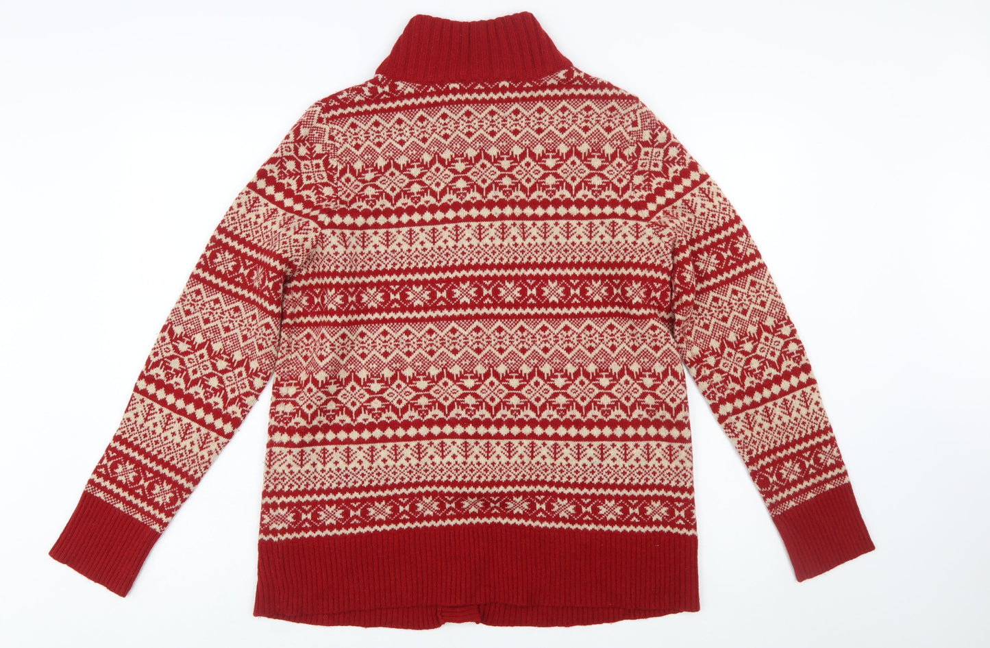 Eddie Bauer Women's Red Fair Isle Wool Blend Button Cardigan L