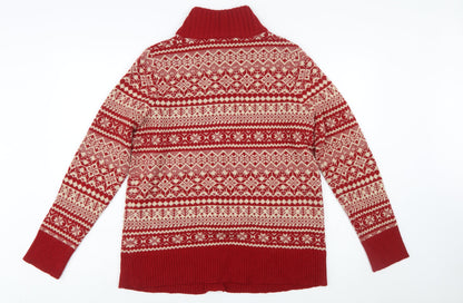 Eddie Bauer Women's Red Fair Isle Wool Blend Button Cardigan L