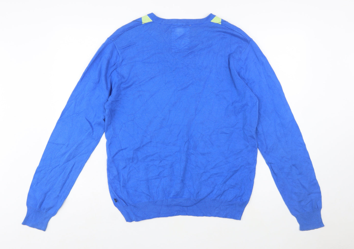 GANT Men's Blue Argyle V-Neck Cotton Pullover Jumper Size M
