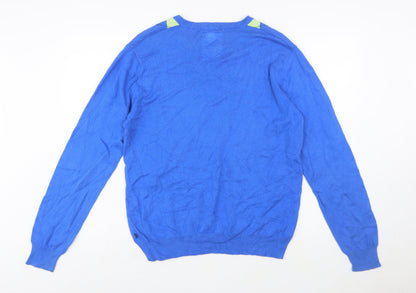 GANT Men's Blue Argyle V-Neck Cotton Pullover Jumper Size M