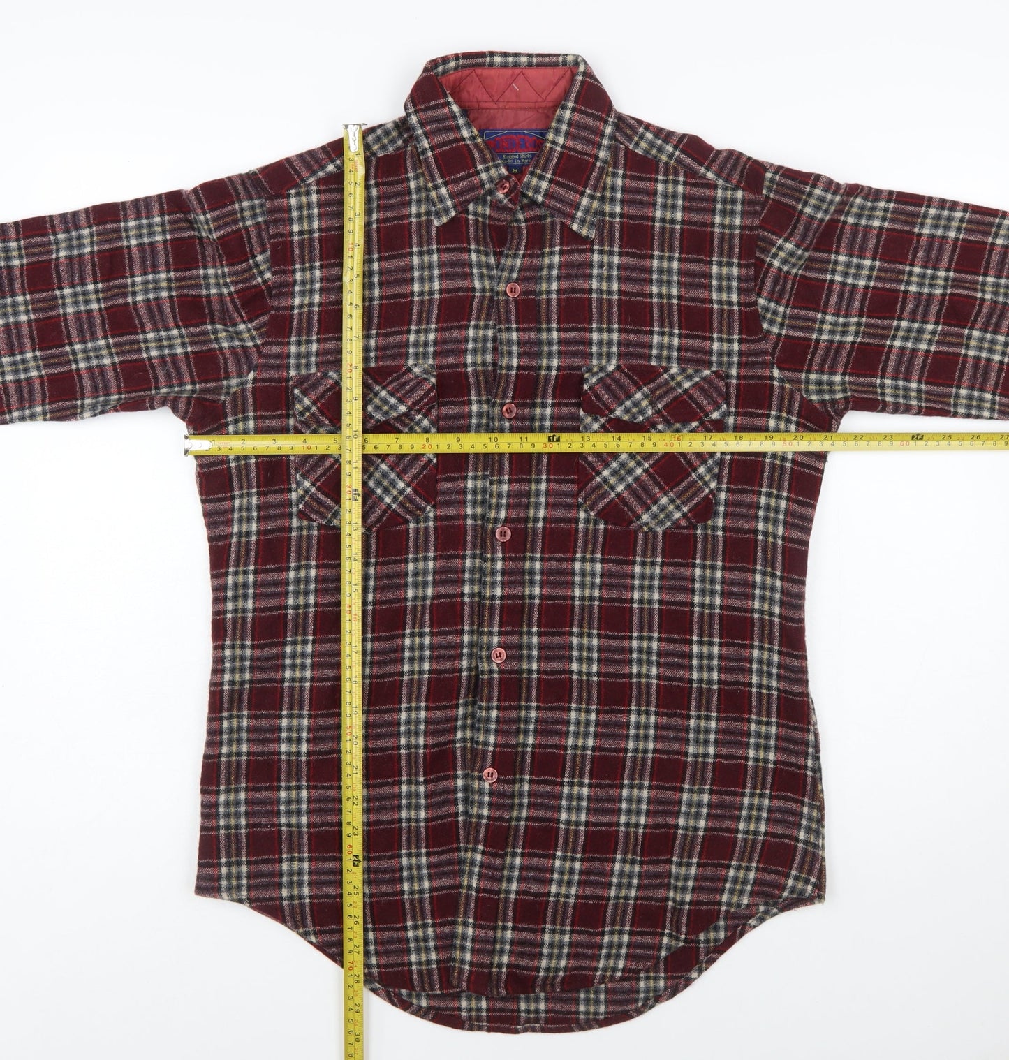 Ponderosa Men's Burgundy Plaid Wool Button-Up Shirt M