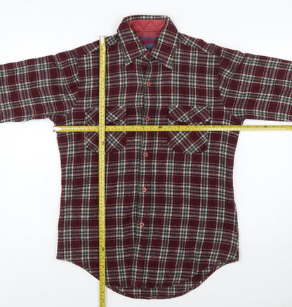 Ponderosa Men's Burgundy Plaid Wool Button-Up Shirt M