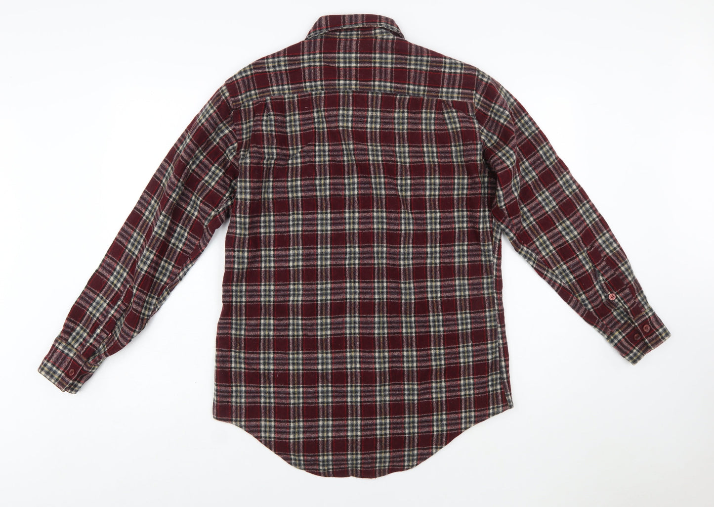 Ponderosa Men's Burgundy Plaid Wool Button-Up Shirt M
