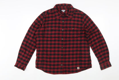 Carhartt Women's Red Checked Flannel Button-Up Shirt L