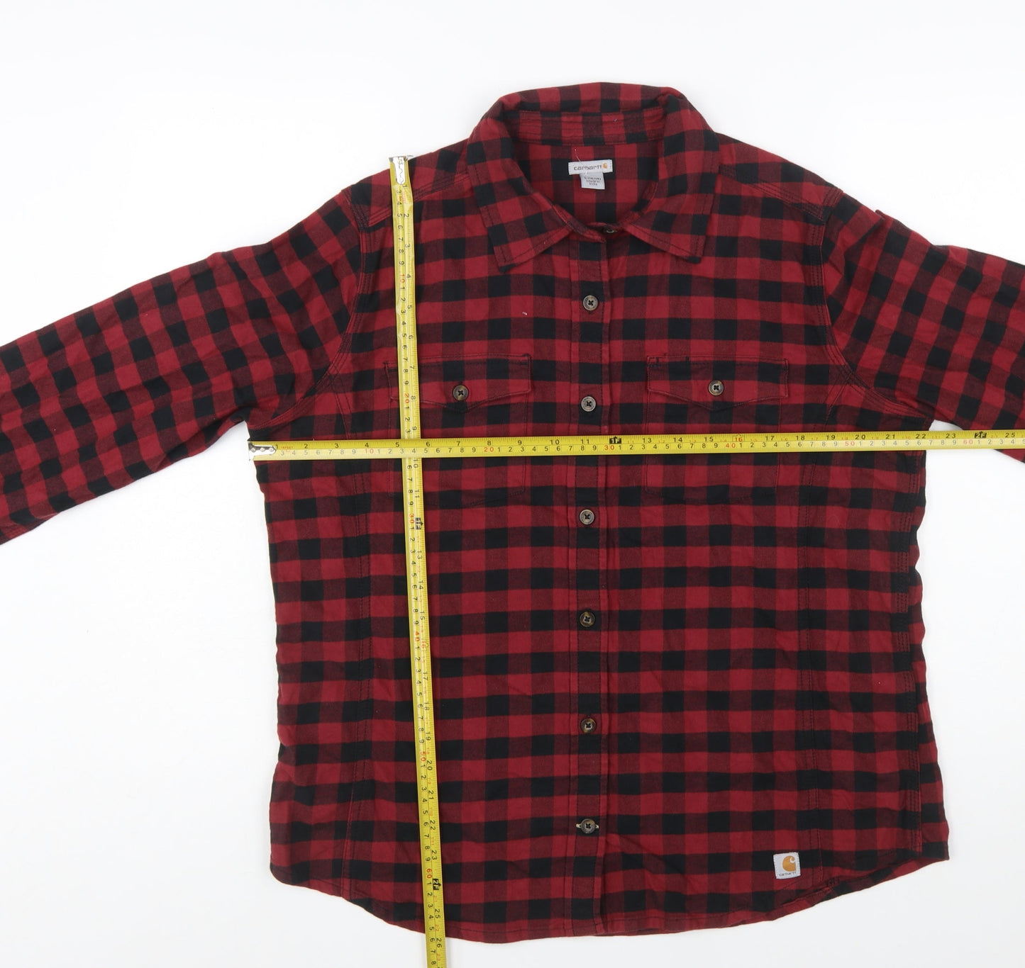 Carhartt Women's Red Checked Flannel Button-Up Shirt L