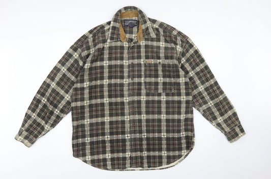 Point Zero Men's Brown Check Flannel Cotton Button-Up Shirt L