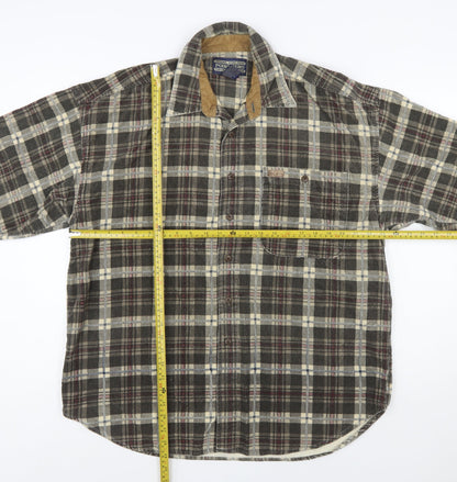 Point Zero Men's Brown Check Flannel Cotton Button-Up Shirt L