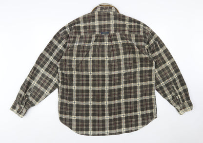 Point Zero Men's Brown Check Flannel Cotton Button-Up Shirt L