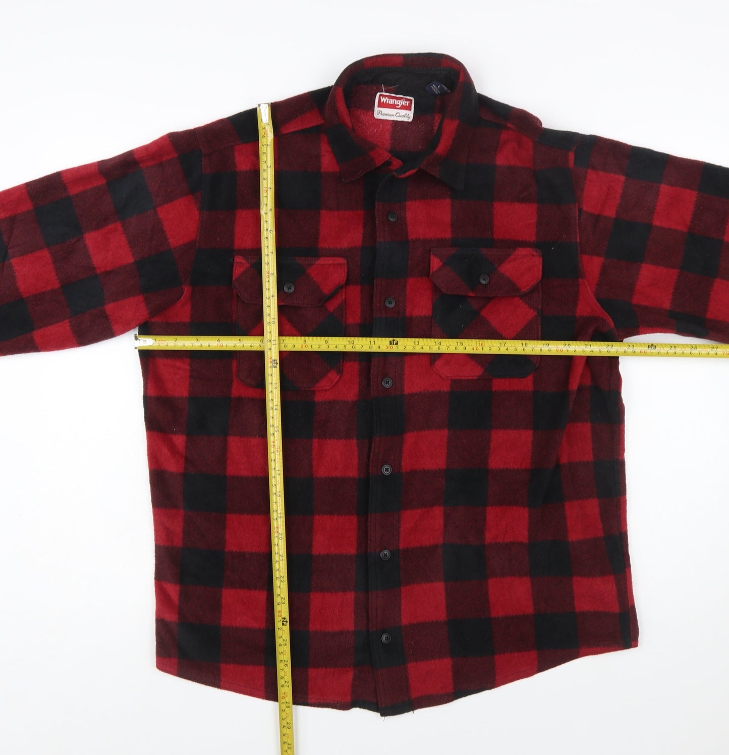 Wrangler Men's Red Black Check Flannel Button-Up Shirt L