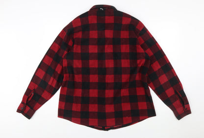 Wrangler Men's Red Black Check Flannel Button-Up Shirt L