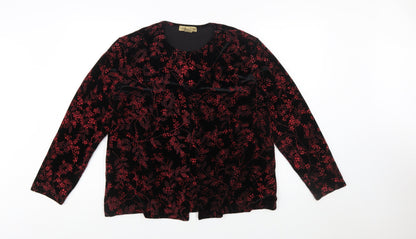 Notations Womens Black Red Velvet Floral Long Sleeve Tunic Blouse L