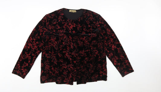 Notations Womens Black Red Velvet Floral Long Sleeve Tunic Blouse L