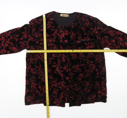 Notations Womens Black Red Velvet Floral Long Sleeve Tunic Blouse L