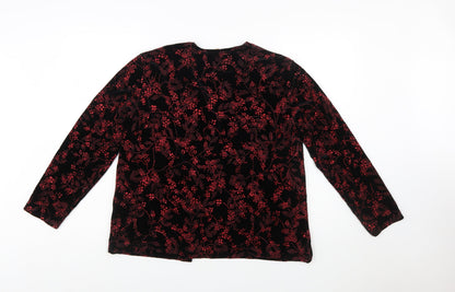 Notations Womens Black Red Velvet Floral Long Sleeve Tunic Blouse L