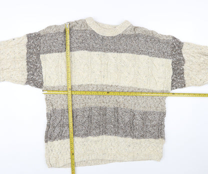 Old Glory Men’s Beige Cable-Knit Cotton Wool Jumper Large