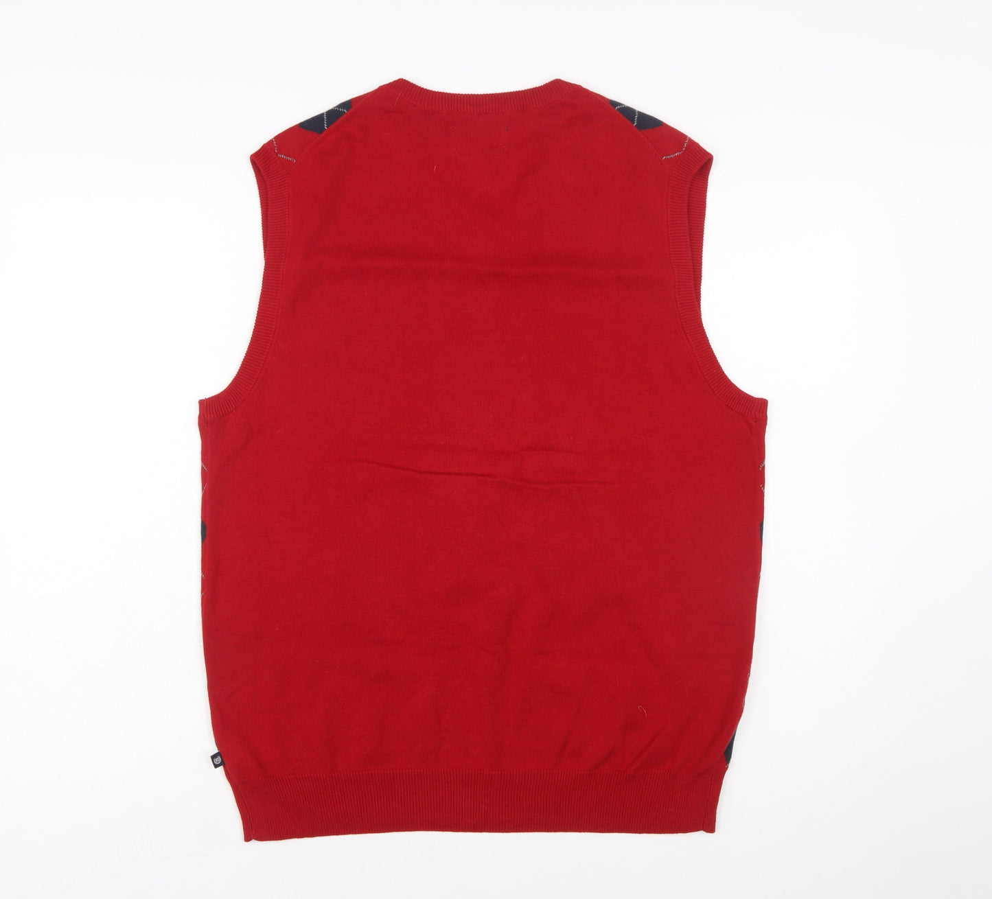 Chaps Men's Red Argyle V-Neck Cotton Sleeveless Vest Jumper Size M
