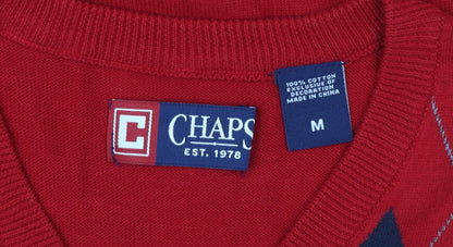 Chaps Men's Red Argyle V-Neck Cotton Sleeveless Vest Jumper Size M