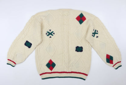 Boundary Waters Men's Ivory Wool Cable-Knit Argyle Jumper XL