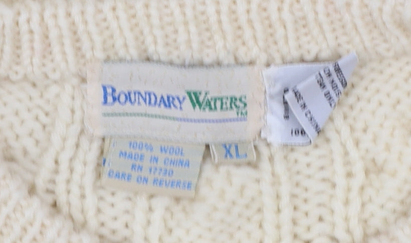Boundary Waters Men's Ivory Wool Cable-Knit Argyle Jumper XL