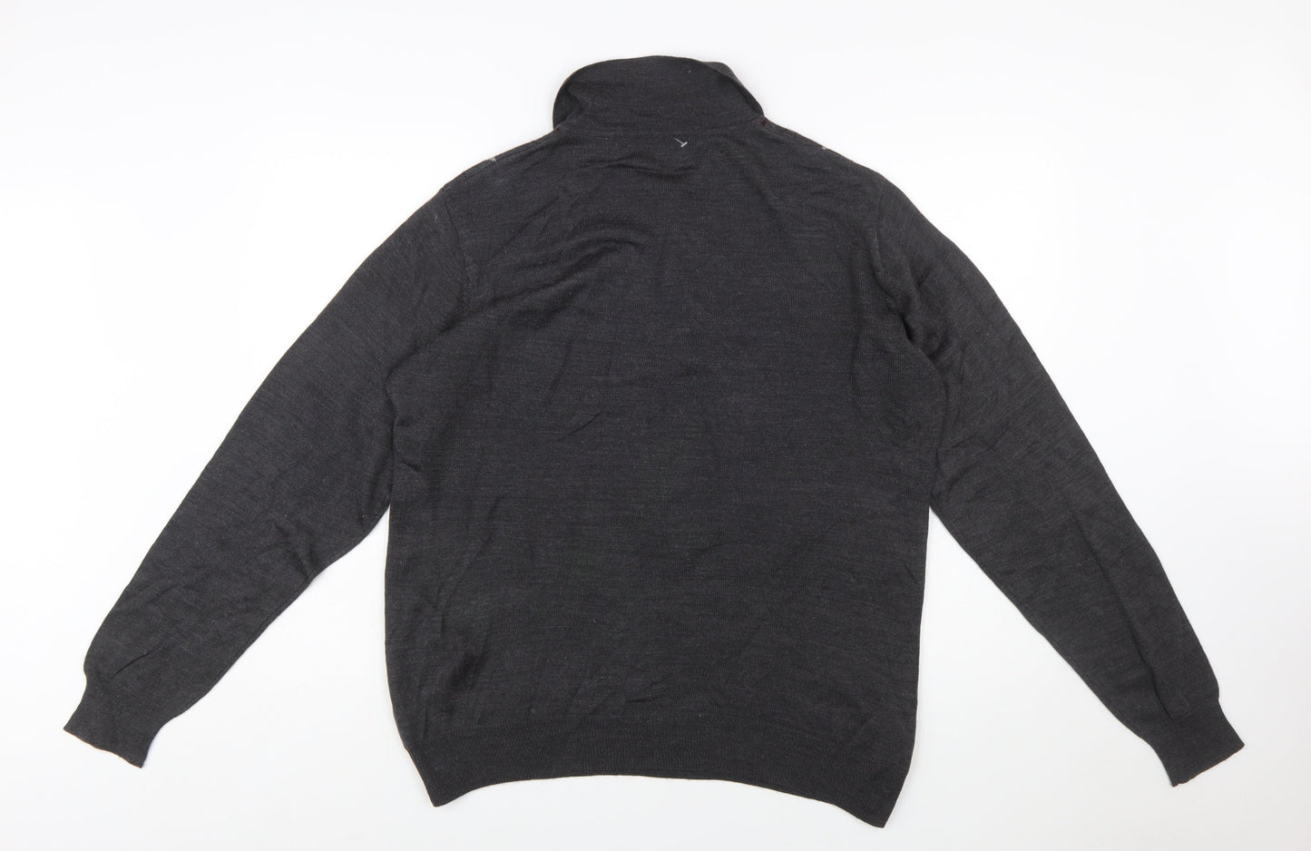Penmans Men's Grey Argyle Collared Henley Jumper Size M