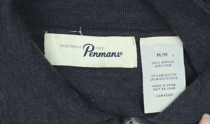 Penmans Men's Grey Argyle Collared Henley Jumper Size M