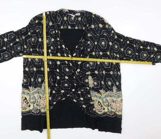 Nouveau Monde Womens Black Bohemian Wrap Blouse Size L Rayon