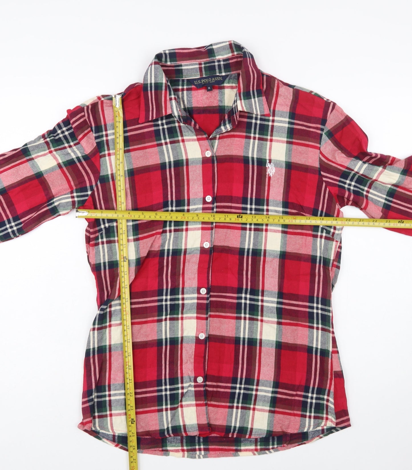 U.S. Polo Assn. Womens Red Plaid Cotton Long Sleeve Button-Up Shirt XL