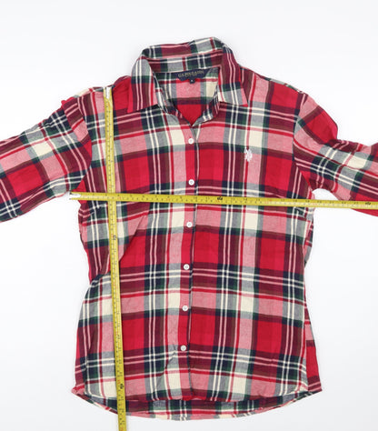 U.S. Polo Assn. Womens Red Plaid Cotton Long Sleeve Button-Up Shirt XL