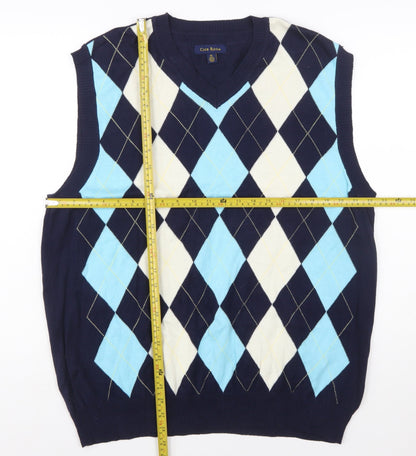 Club Room Men's Blue Argyle Cotton V-Neck Sweater Vest XL