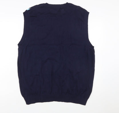 Club Room Men's Blue Argyle Cotton V-Neck Sweater Vest XL