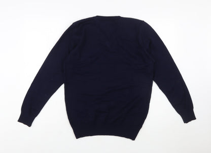 Teknotex Men's Blue V-Neck Geometric Knit Jumper Size L