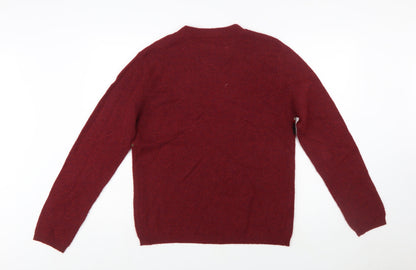 DKNY Men's Red Lambswool Geometric Crew Neck Jumper Size S