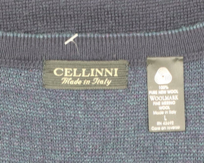 Cellini Men Blue Pure Wool Checked V-Neck Vest L
