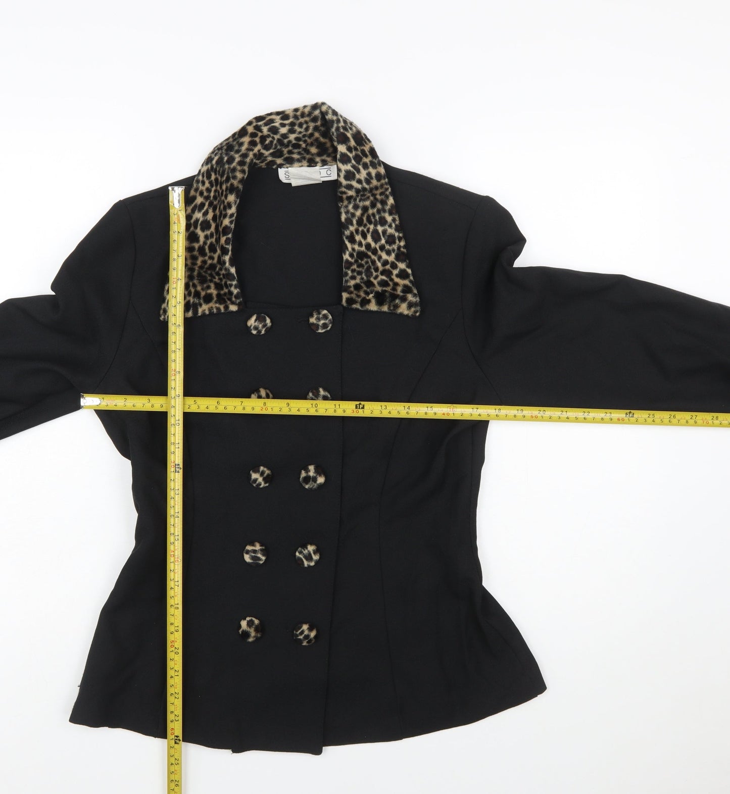Studio C Women’s Black Leopard Trim Double-Breasted Blazer Size 10