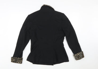Studio C Women’s Black Leopard Trim Double-Breasted Blazer Size 10