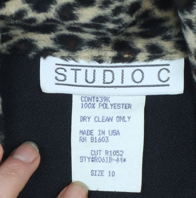 Studio C Women’s Black Leopard Trim Double-Breasted Blazer Size 10