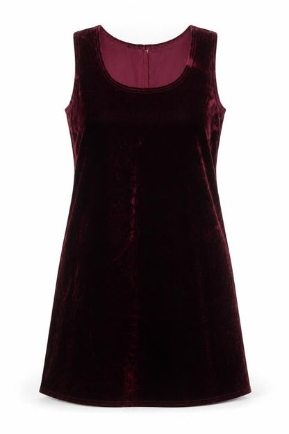 Vision Apparel Women's Red Velvet Sleeveless Shift Dress L
