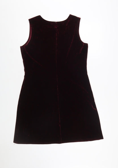 Vision Apparel Women's Red Velvet Sleeveless Shift Dress L