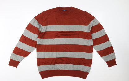 Metiner Mens Red Grey Striped Wool Blend XL Crew Neck Jumper