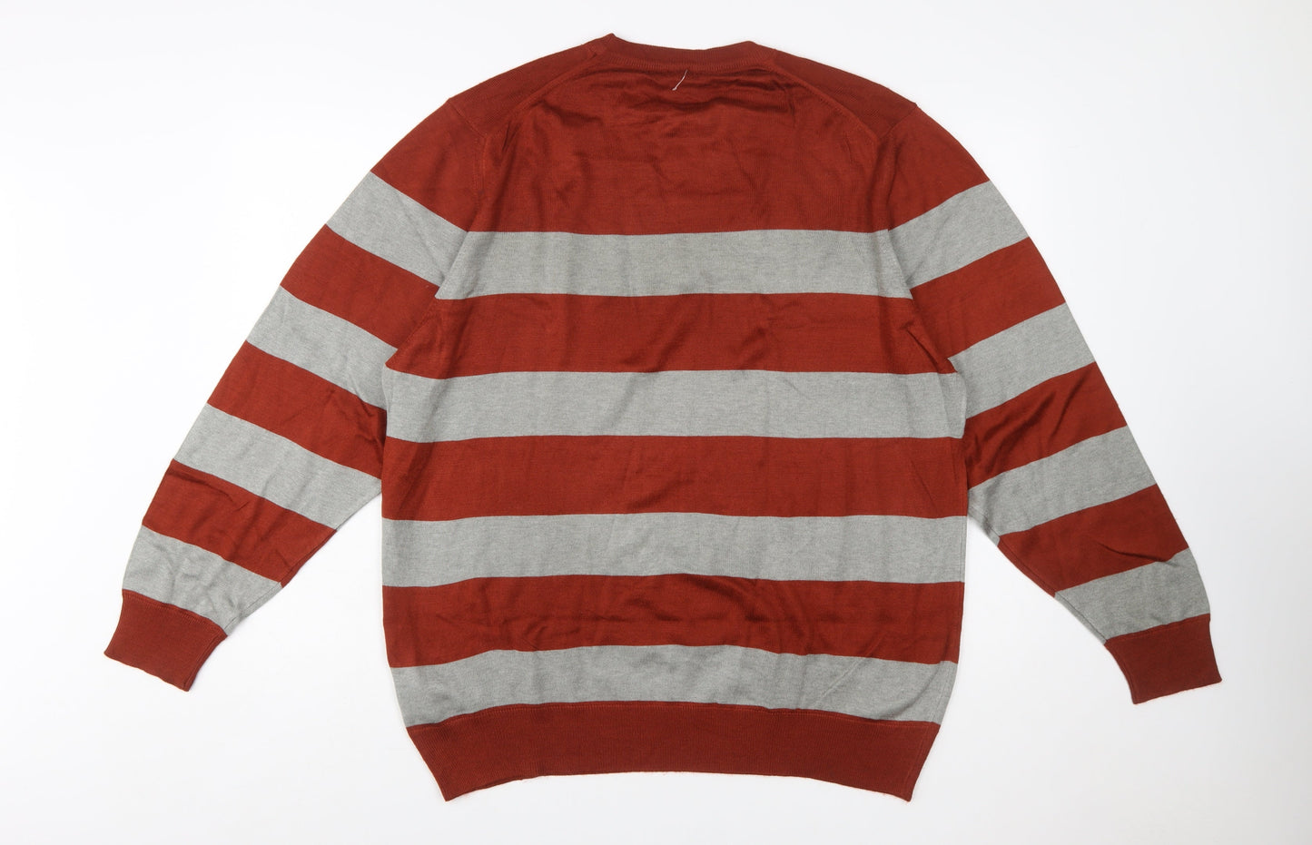 Metiner Mens Red Grey Striped Wool Blend XL Crew Neck Jumper