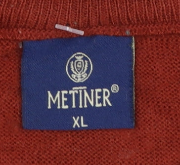 Metiner Mens Red Grey Striped Wool Blend XL Crew Neck Jumper