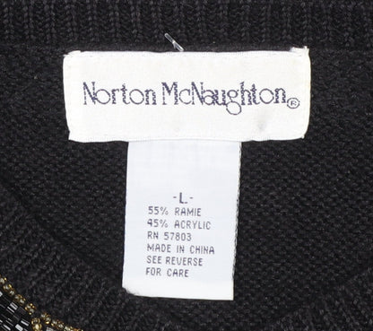 Norton McNaughton Women Black Beaded Cardigan L Vintage Style