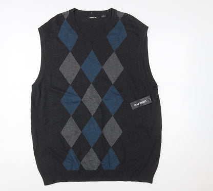 Claiborne Men's Grey Argyle Knit Cotton Sleeveless V-Neck Vest XL